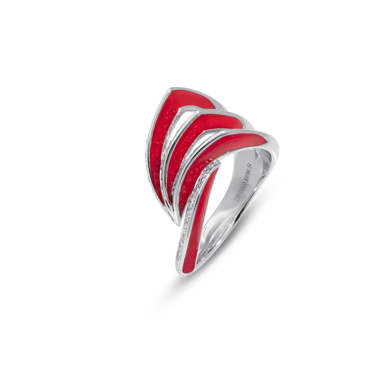 VIVA Ring with Diamonds and Red Enamel