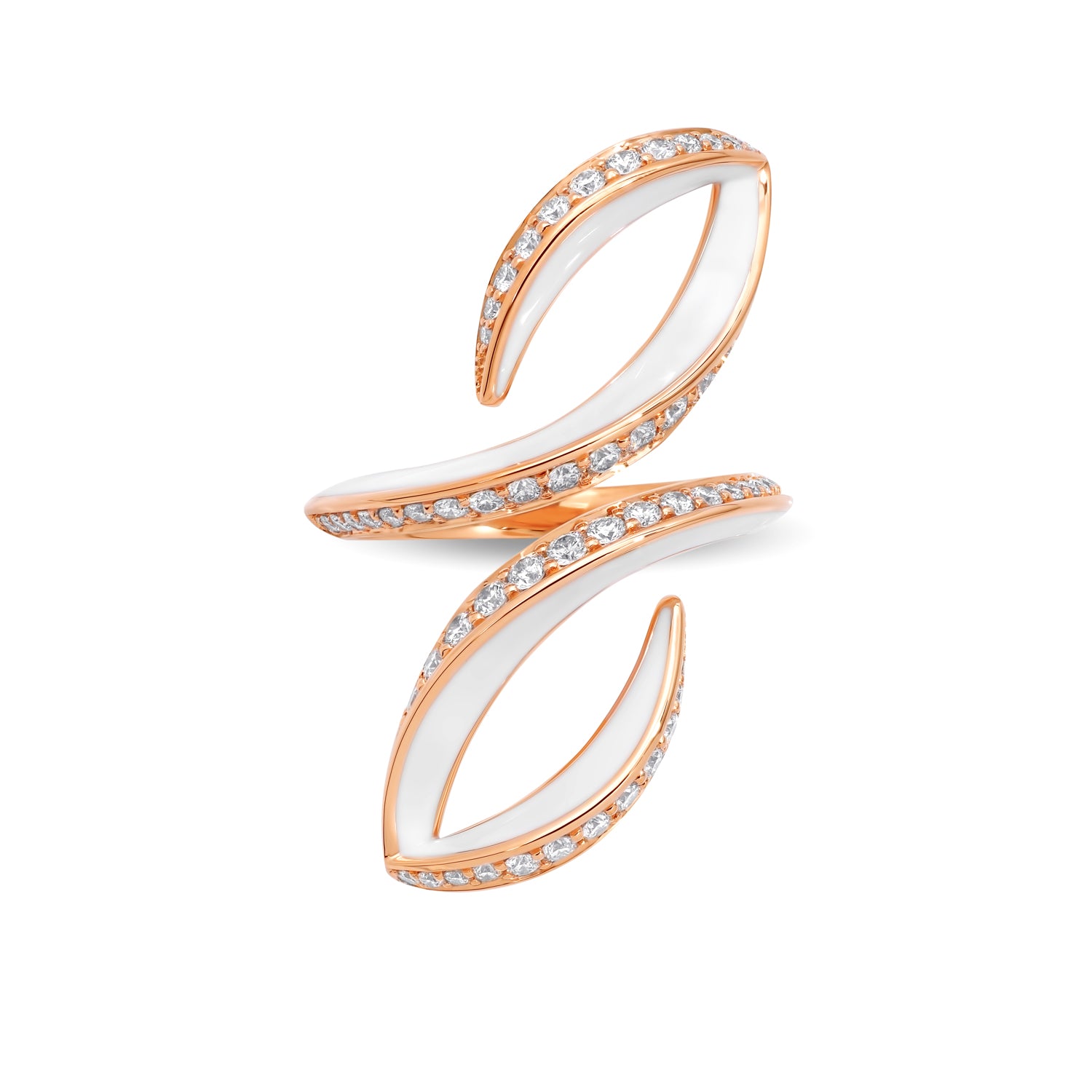 VIVA Double Curved Ring with Diamonds and White Enamel