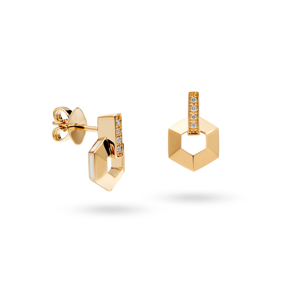 HONEY HONEY Small Honeycomb Earrings with Enamel and Diamonds