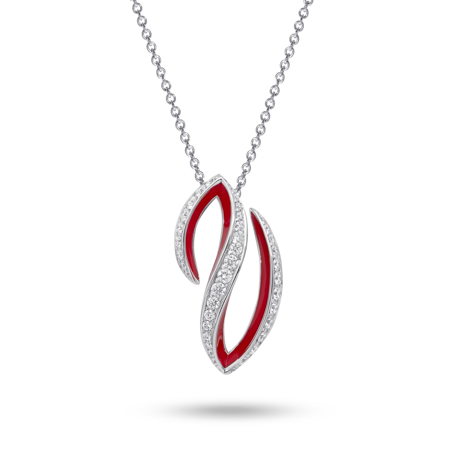 VIVA small Curved Necklace with Diamonds and Red Enamel