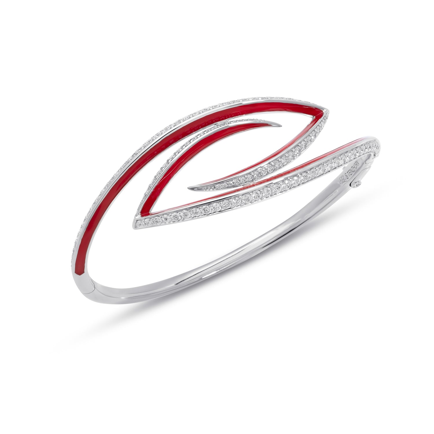 VIVA Curved Bangle with Diamonds and Red Enamel