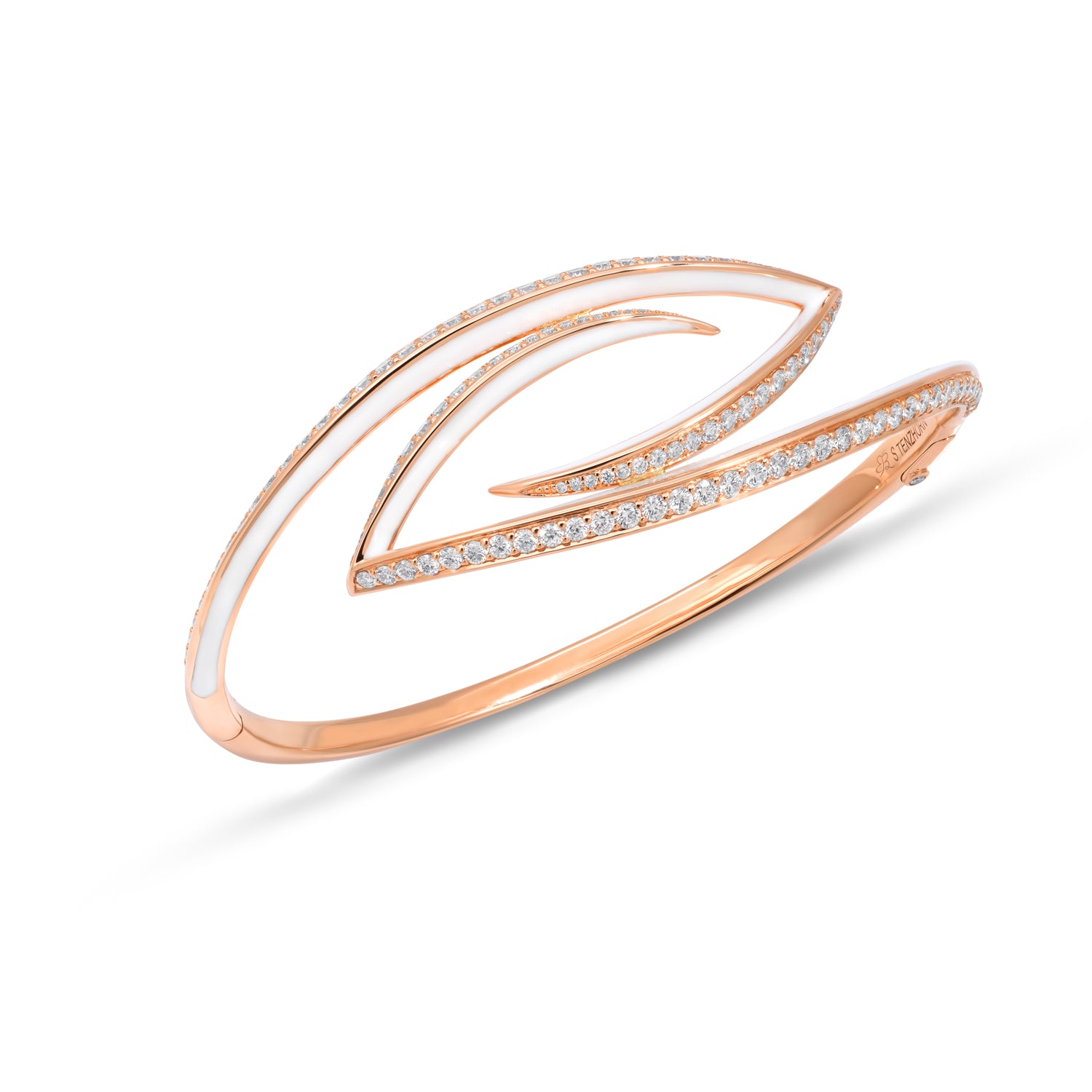 VIVA Curved Bangle with Diamonds and White Enamel